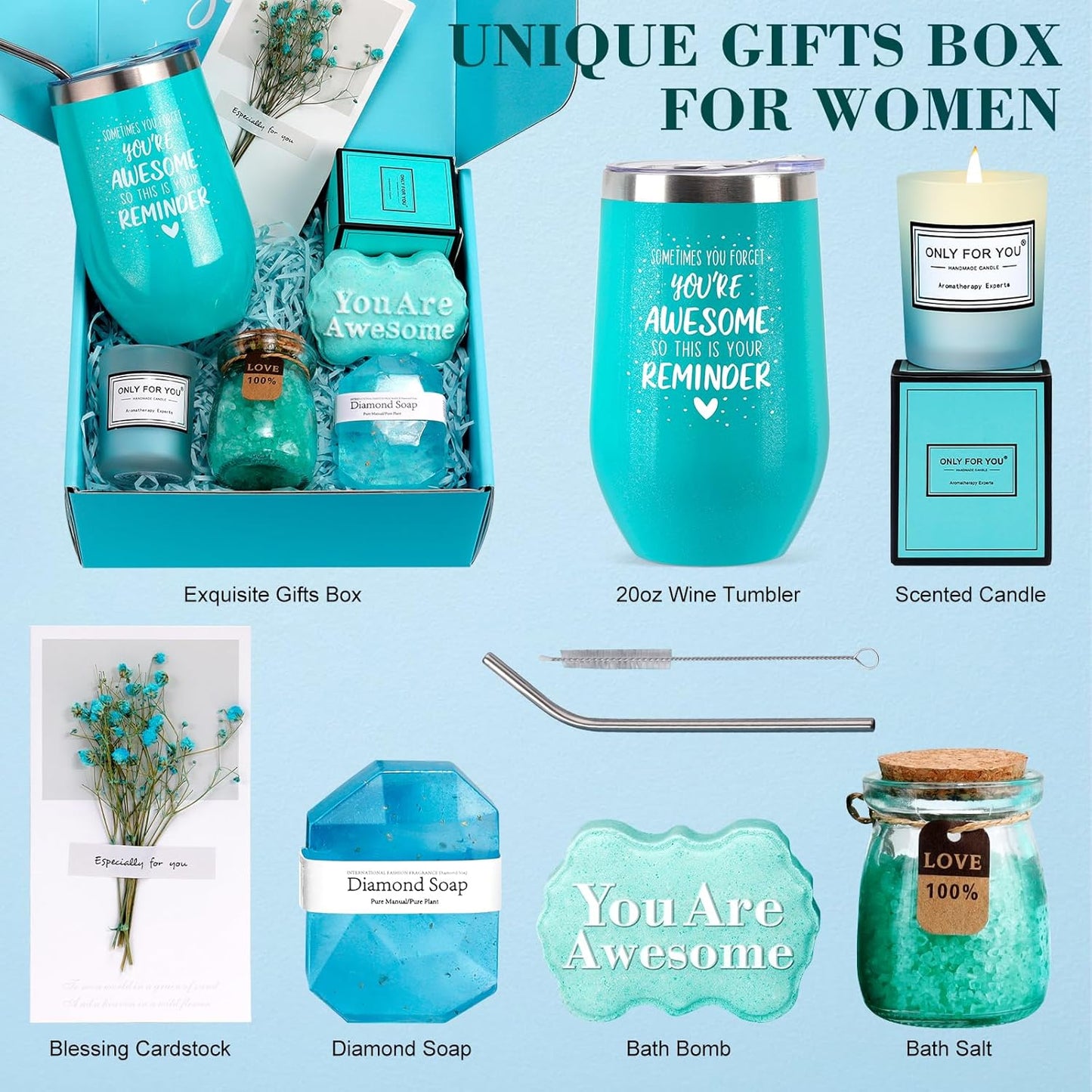 Birthday Gifts - Relaxing Spa Gift Basket Set for Her Mom Grandma Daughter Sister Wife Girlfriend Female Friends Coworker Teachers, Unique Bath Set Gifts (Blue)