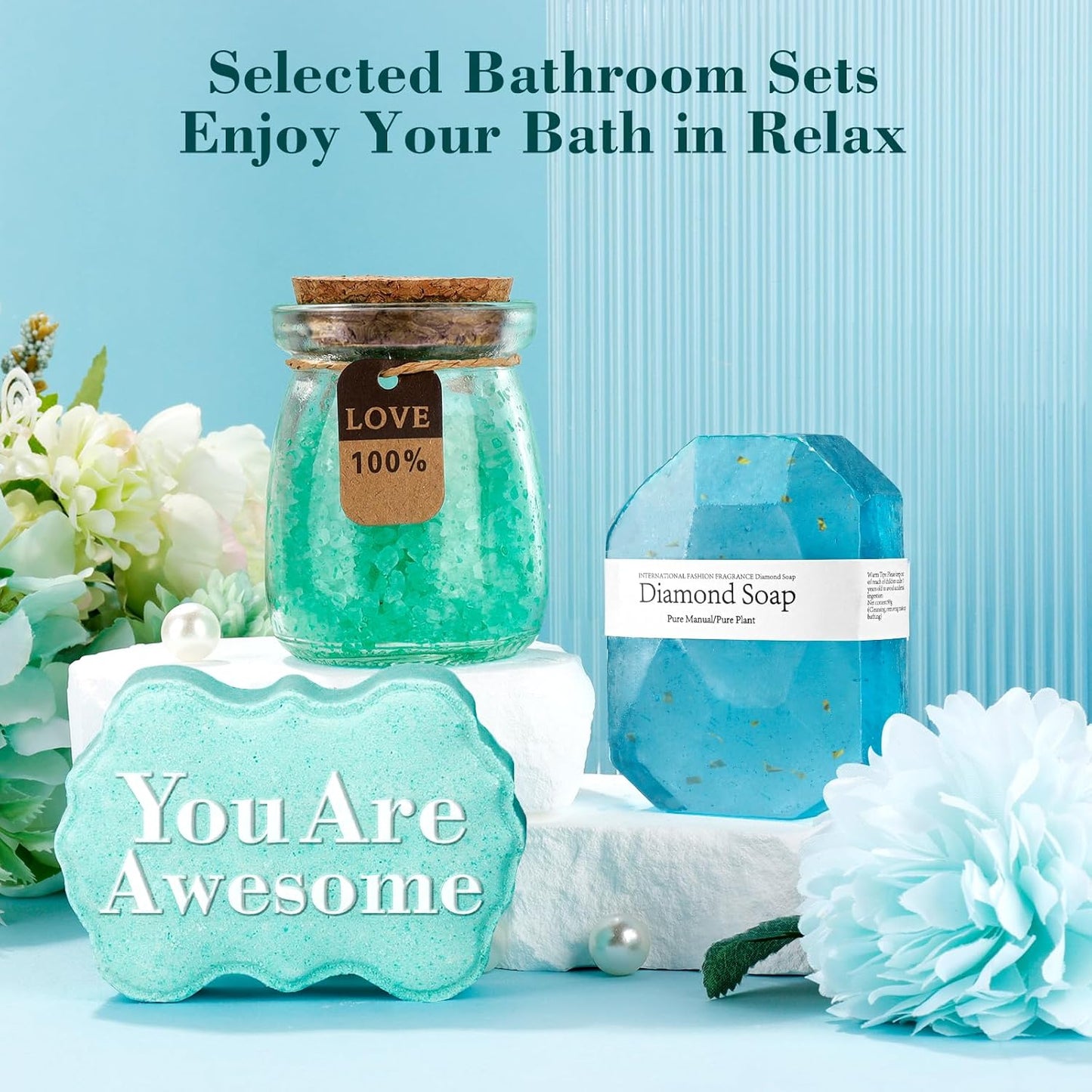 Birthday Gifts - Relaxing Spa Gift Basket Set for Her Mom Grandma Daughter Sister Wife Girlfriend Female Friends Coworker Teachers, Unique Bath Set Gifts (Blue)