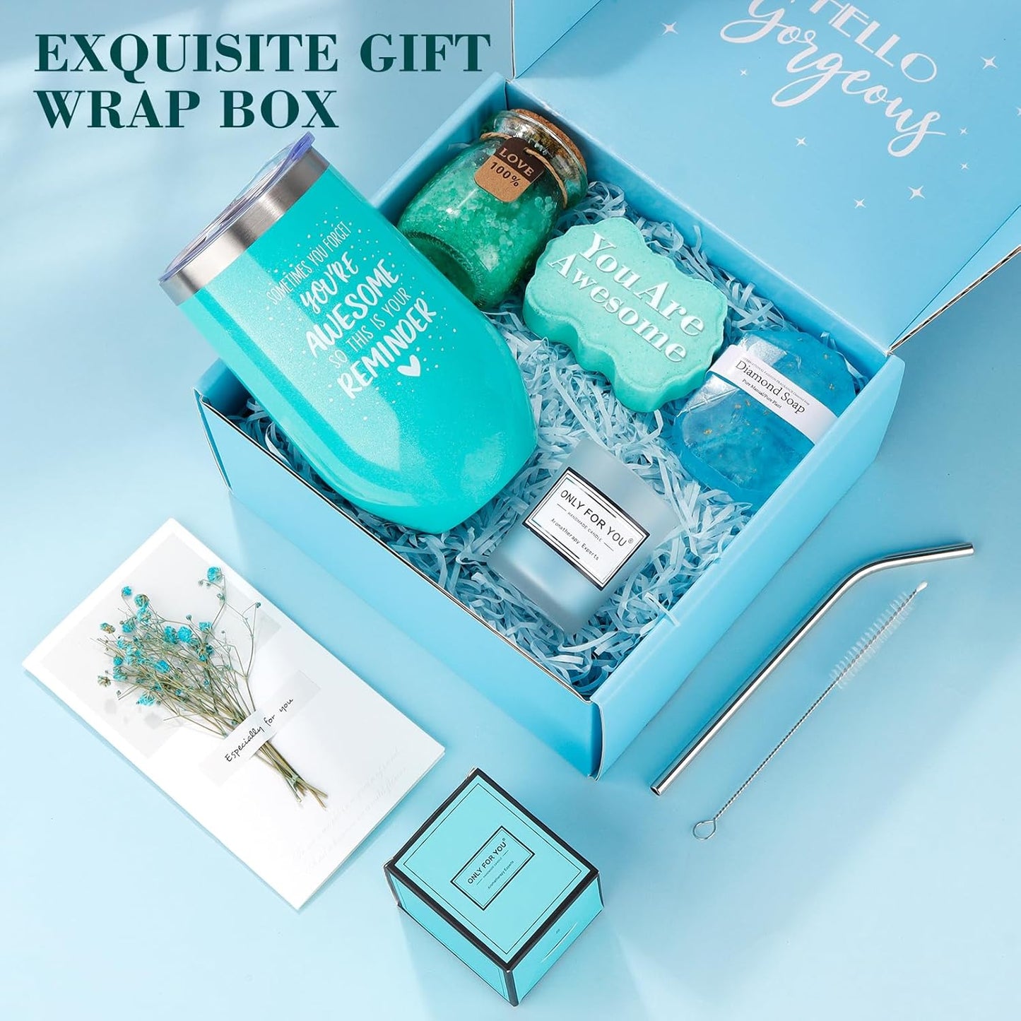Birthday Gifts - Relaxing Spa Gift Basket Set for Her Mom Grandma Daughter Sister Wife Girlfriend Female Friends Coworker Teachers, Unique Bath Set Gifts (Blue)