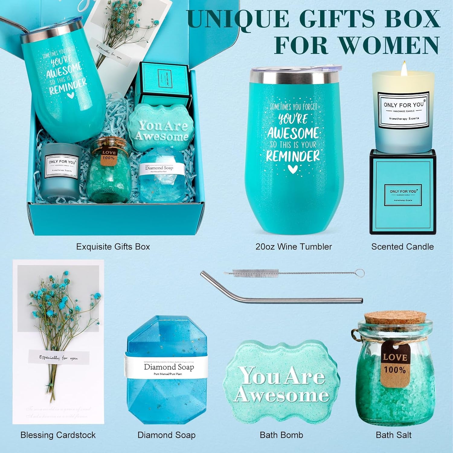 Birthday Gifts - Relaxing Spa Gift Basket Set for Her Mom Grandma Daughter Sister Wife Girlfriend Female Friends Coworker Teachers, Unique Bath Set Gifts (Blue)