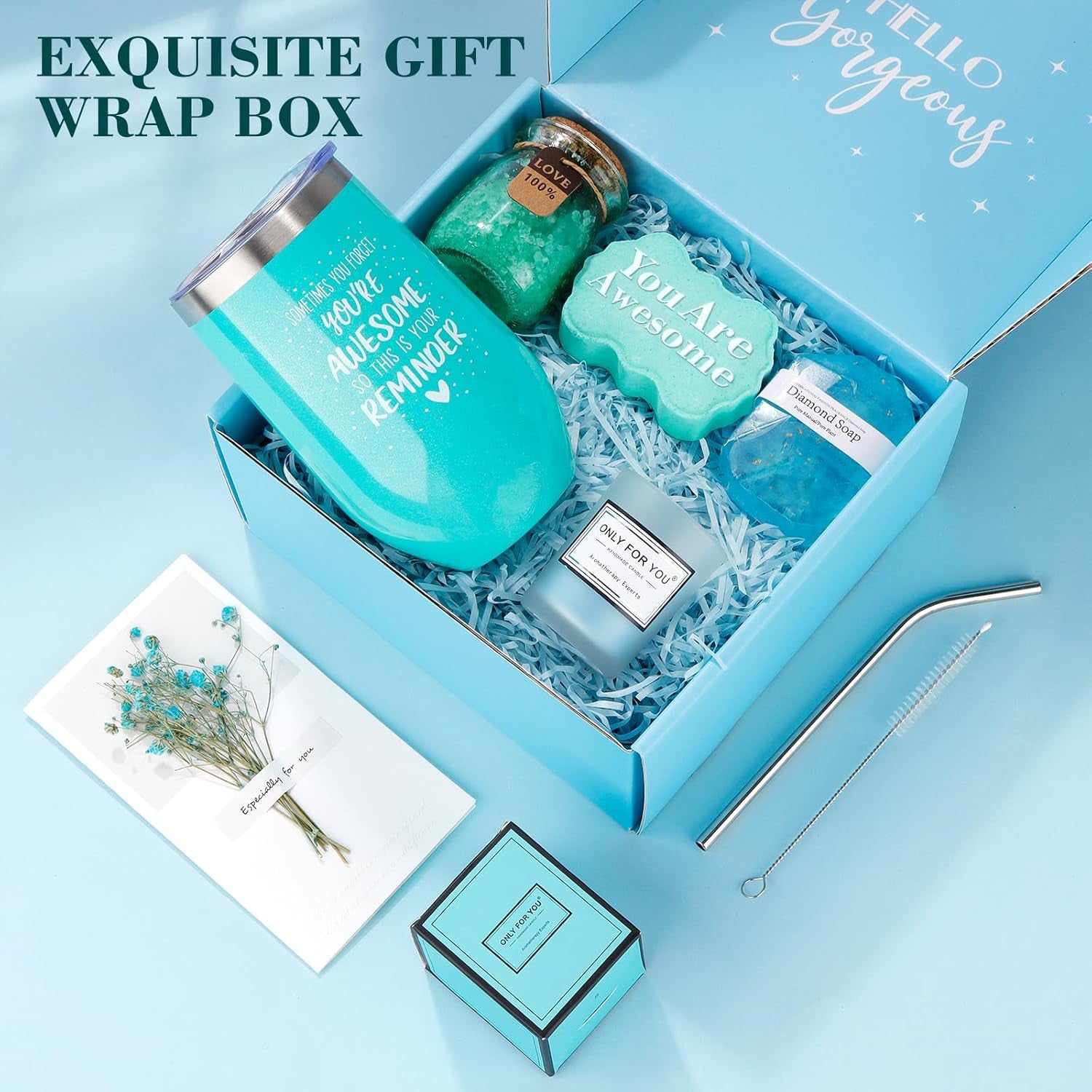 Birthday Gifts - Relaxing Spa Gift Basket Set for Her Mom Grandma Daughter Sister Wife Girlfriend Female Friends Coworker Teachers, Unique Bath Set Gifts (Blue)
