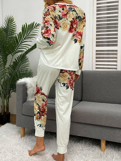 Printed round Neck Top and Pants Lounge Set